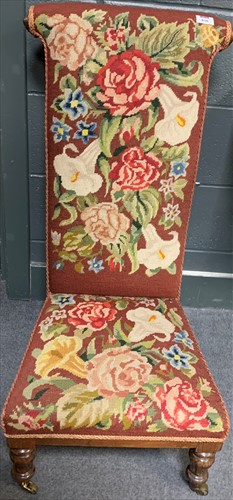 Lot 610 - A Victorian floral needlework upholstered prie...