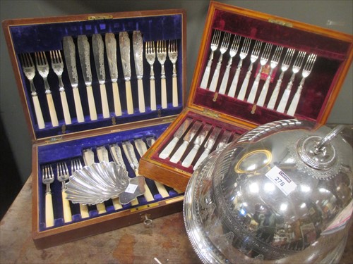 Lot 278 - A plated meat cover, shell dish and two...
