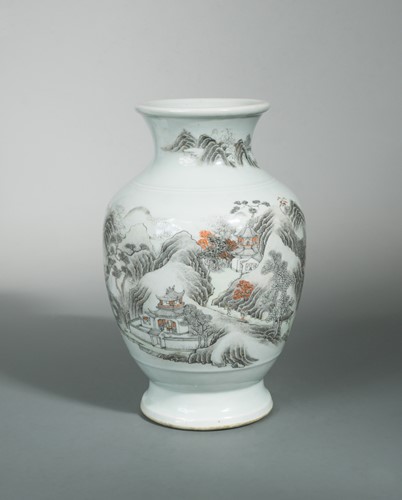 Lot 86 - A Chinese Grisaille-decorated Landscape vase, Republic Period