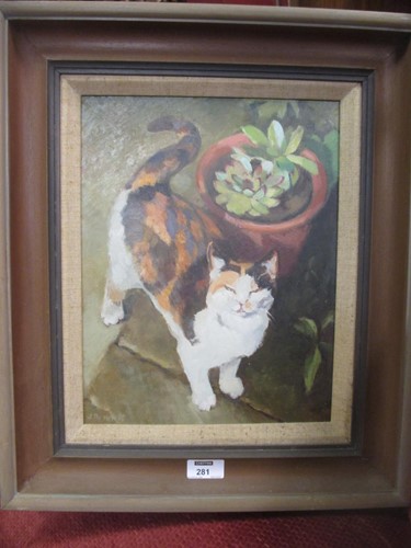 Lot 281 - Bennett (British, 20th Century), Cat, oil on...