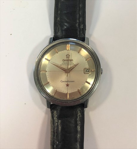 Lot 287 - Omega - A gentleman's stainless steel 'Constellation' 'Pie Pan' wristwatch