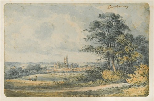 Lot 42 - A collection of watercolours and drawings, including a view of Canterbury Cathedral