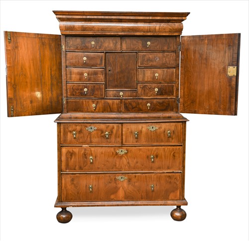 Lot 280 - A Queen Anne walnut veneered cabinet on chest