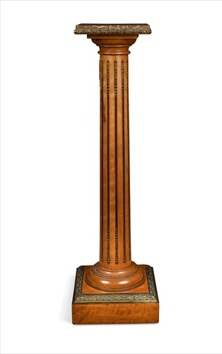Lot 391 - A satin wood and giltwood and metal mounted pedestal in Ionic form, late 19th century 