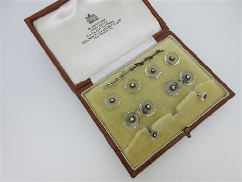 Lot 188 - A diamond, rock crystal, enamel and white gold gentleman's dress set