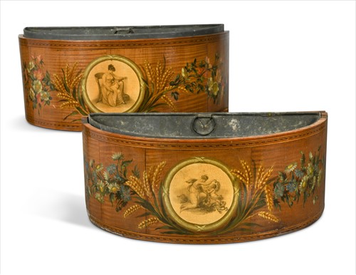 Lot 399 - A pair of satinwood painted bough pots, late 19th century