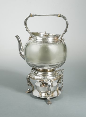 Lot 420 - A Victorian silver kettle and spirit burner