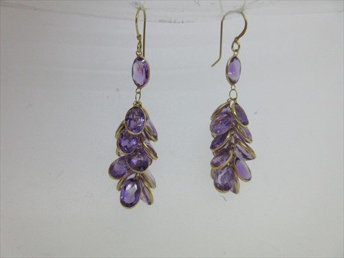 Lot 107 - A pair of amethyst waterfall earpendants