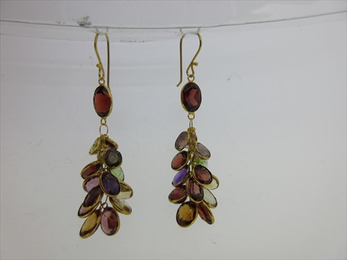 Lot 206 - A pair of multi gemstone waterfall earpendants