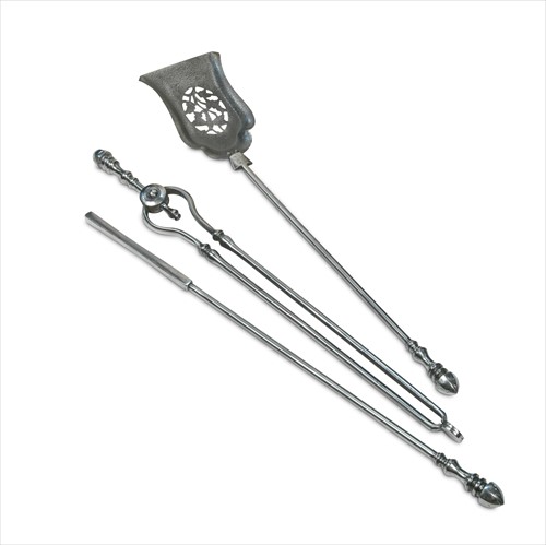 Lot 435 - A set of polished steel fire irons