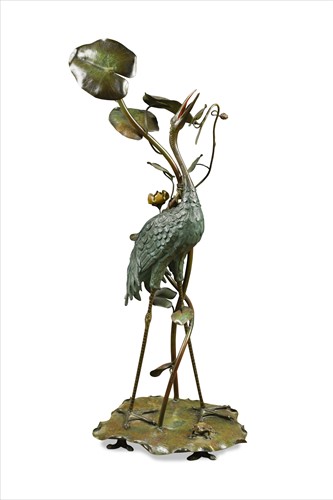 Lot 85 - A large Art Nouveau cold painted and patinated bronze model of a stork