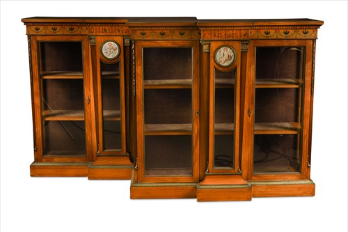 Lot 392 - A pair of satinwood breakfront display cabinets , late 19th century