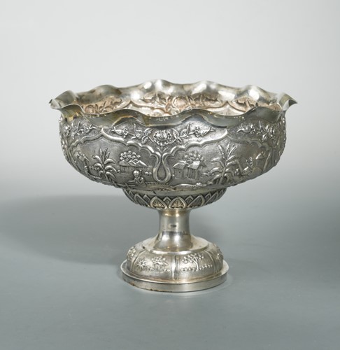 Lot 130 - An Indian silver high pedestal silver bowl, perhaps Lucknow, circa 1890