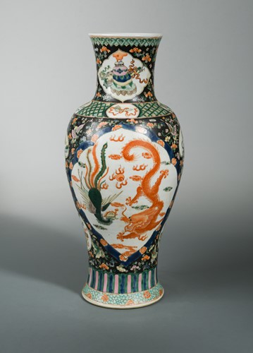 Lot 102 - A Chinese famille noire porcelain baluster vase, Qing Dynasty, circa 1890