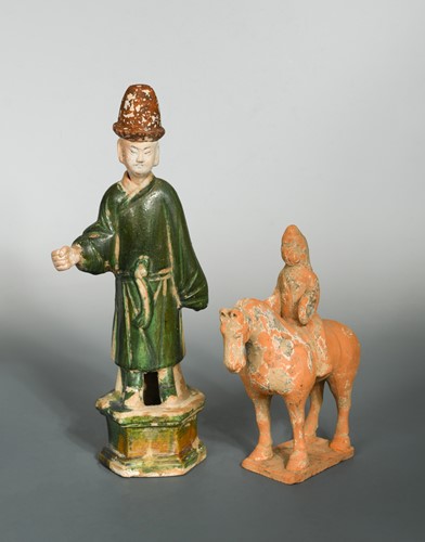 Lot 57 - A Chinese Ming Dynasty pottery court attendant