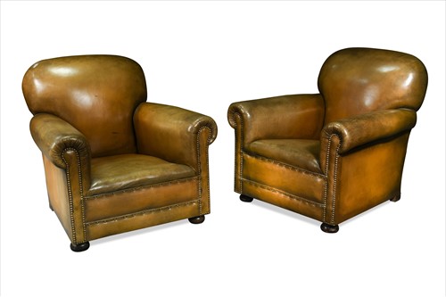 Lot 380 - A pair of leather club armchairs, mid 20th century