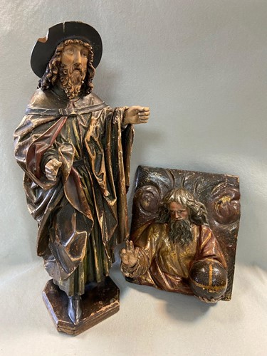 Lot 501 - A Continental carved wood polychrome figure of a saint, 19th century
