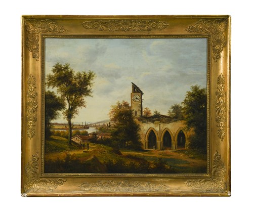 Lot 388 - A 19th century musical clock picture, 1853