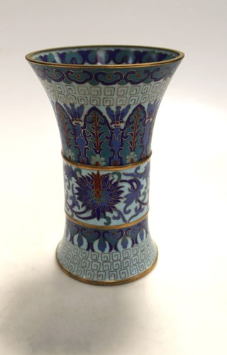 Lot 1 - A blue ground cloisonne enamel flared mouth...