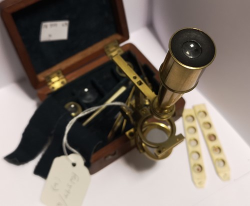 Lot 52 - A miniature brass travelling microscope by Cary, early 19th century