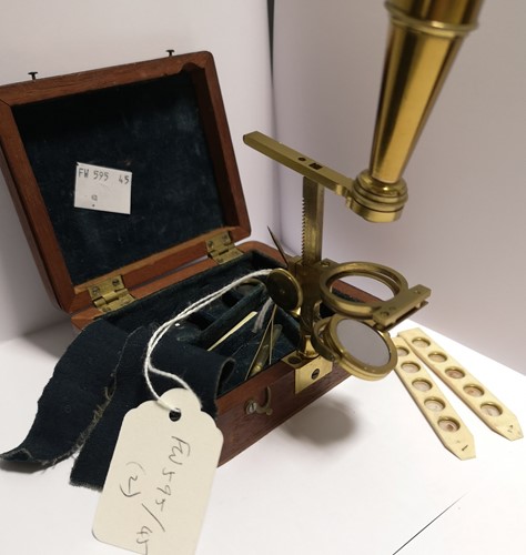 Lot 52 - A miniature brass travelling microscope by Cary, early 19th century