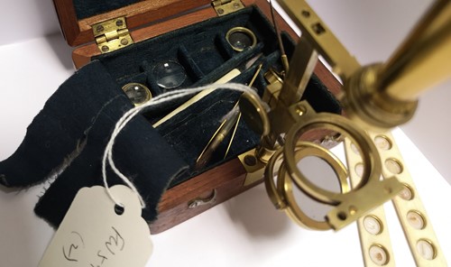 Lot 52 - A miniature brass travelling microscope by Cary, early 19th century