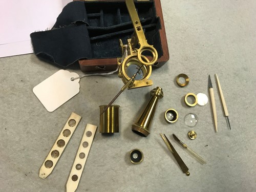 Lot 52 - A miniature brass travelling microscope by Cary, early 19th century