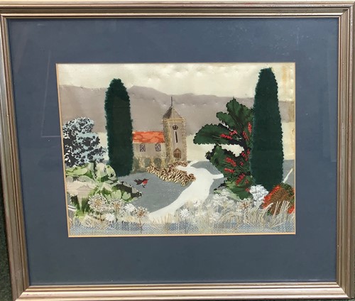 Lot 380 - A collection of silkwork, woolwork pictures and needleworks
