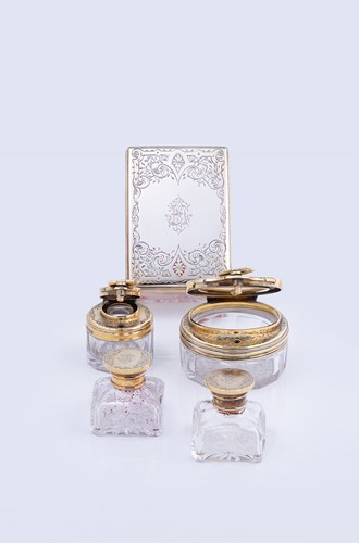 Lot 353 - A collection of Victorian silver gilt topped glassware