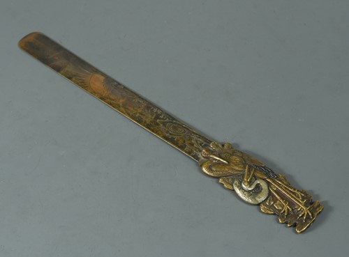Lot 169 - A Japanese bronze and mixed metal inlaid page turner, late Meiji Period (1868- 1912)