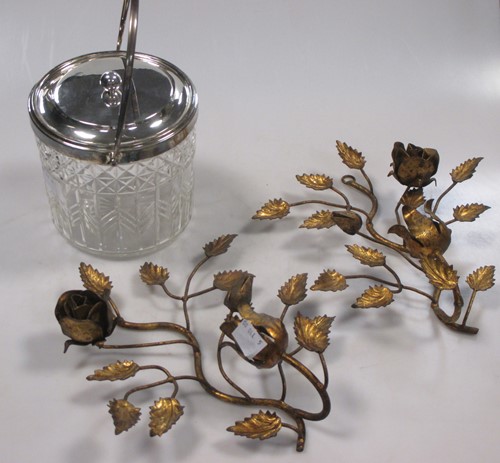 Lot 119 - A silver collared cut glass biscuit barrel and...