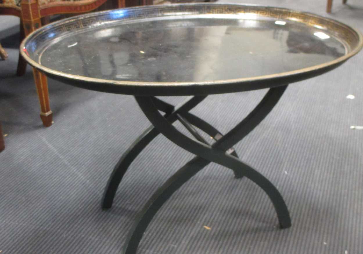 Lot 360 - 19th century painted metal tray on modern...