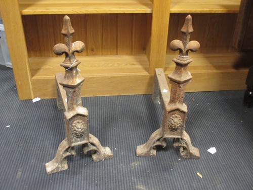 Lot 376 - A pair of French cast iron andirons, 57 cm high