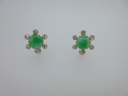 Lot 262 - A pair of jadeite jade and diamond earrings