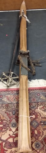 Lot 141 - A pair of vintage wooden skis and poles...