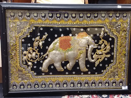 Lot 422 - An Indian raised embroidery elephant picture...