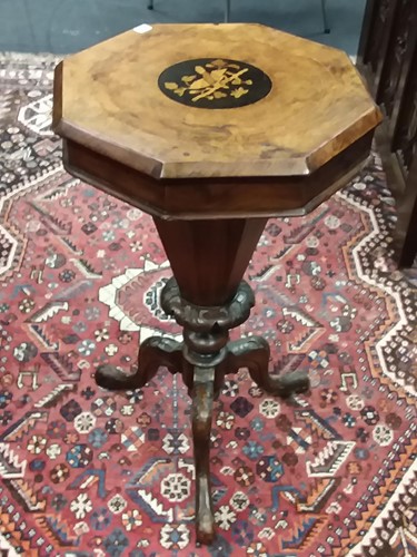 Lot 451 - A Victorian walnut octagon trumpet sewing...