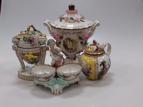 Lot 137 - A late 19th century Dresden vase and cover...