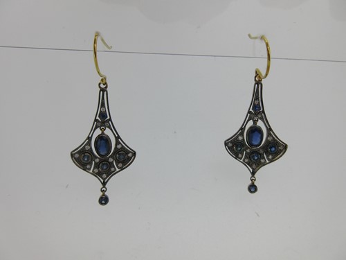 Lot 166 - A pair of sapphire and diamond earpendants in the Edwardian taste