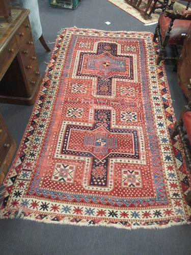 Lot 552 - A laxte 19th century caucasion rug, possibly...