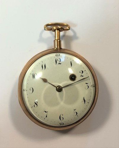 Lot 277 - Allam & Caithness - A George III 18ct gold 'dumb repeater' open faced pocket watch and chain