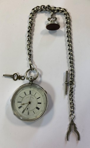 Lot 252 - Unsigned - A Victorian silver open-faced pocket watch and 'Albert' chain
