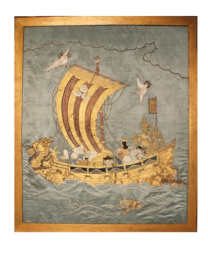 Lot 177 - A Japanese silk embroidered panel, late Meiji Period (1868-1912)