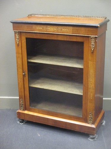 Lot 333 - A Victorian walnut display cabinet with glazed...
