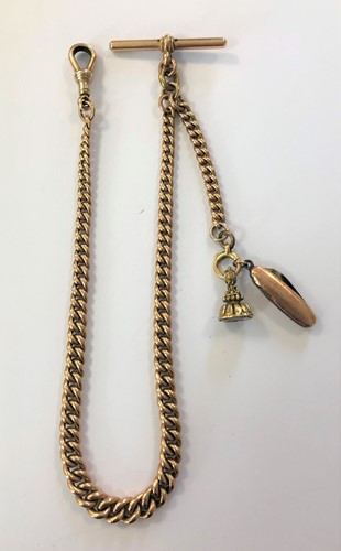 Lot 271 - A Victorian 9ct rose gold 'Albert' watch chain with attachments