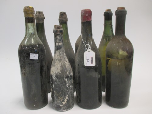 Lot 33 - Various old wine bottles with contents...