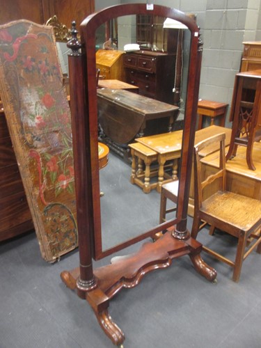 Lot 353 - A Victorian mahogany cheval mirror on turned...