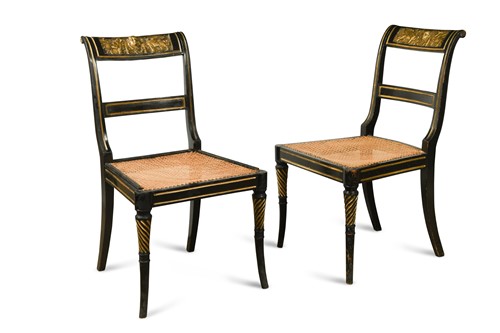 Lot 570 - A pair of Regency ebonised and parcel gilt side chairs