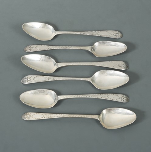 Lot 635 - Dublin - A harlequin near set of six Georgian silver teaspoons