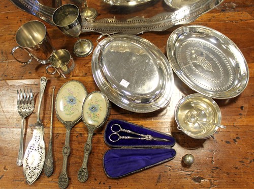 Lot 157 - A large silver plated oval tray together with...